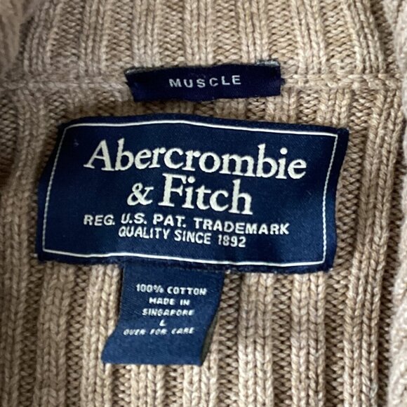 Abercrombie & Fitch Muscle Ribbed Knit 1/4-Zip Pullover L Beige/Tan #320C - Picture 4 of 5